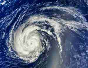A satellite view of a hurricane over the ocean