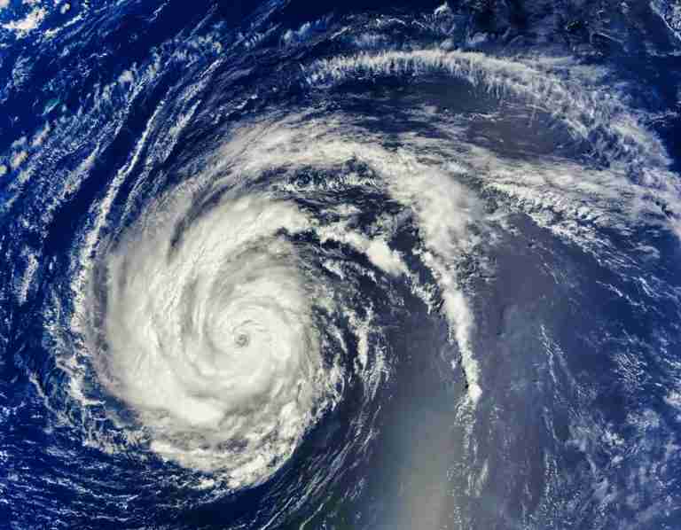 A satellite view of a hurricane over the ocean